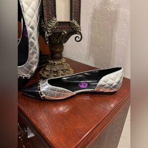 Nine West silver and black day to evening slip on flats 6 1/2